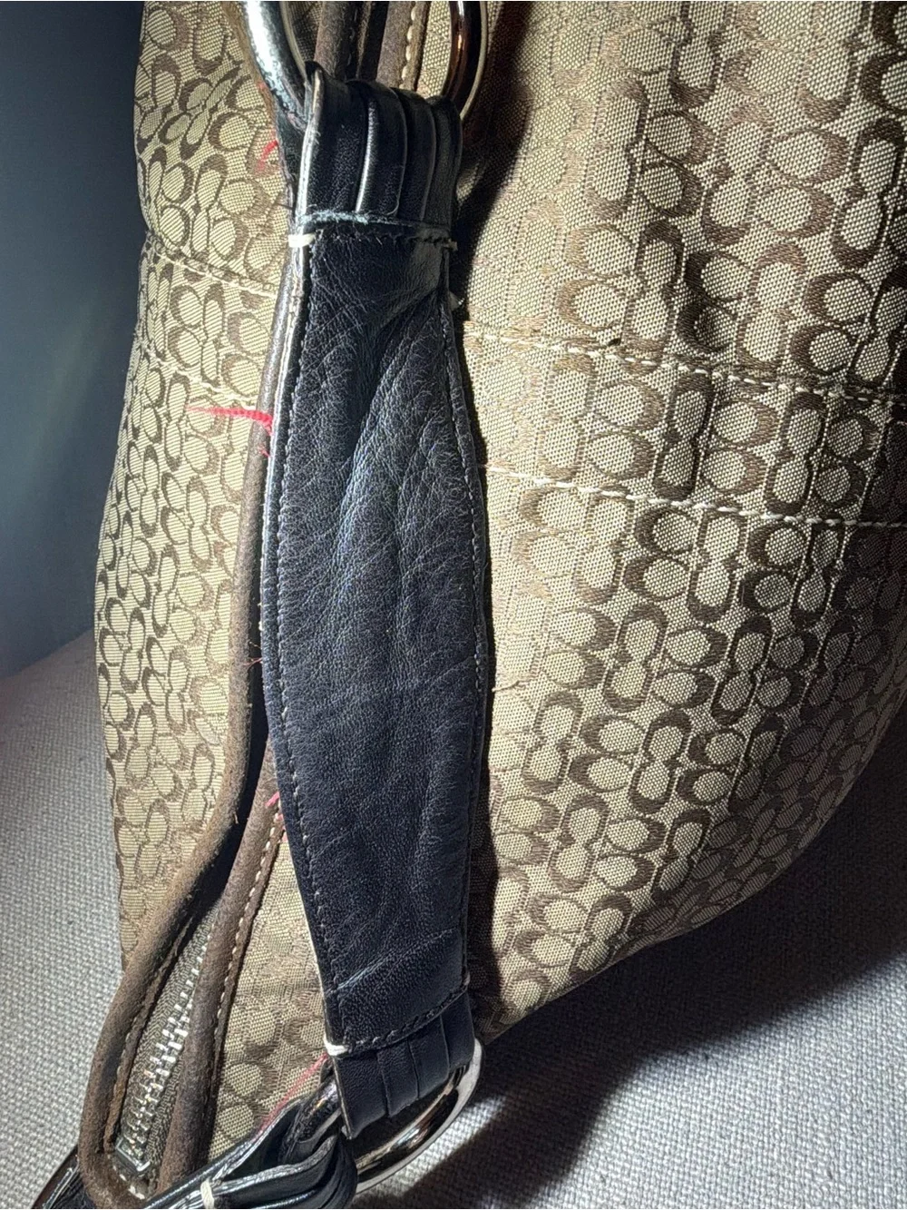 COACH Signature Canvas Half Moon Hobo Bag Brown Suede D052-2158